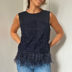 Grey Lin Navy Ostrich Feather Top